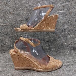 Tory Burch Cork Wedge Sandals Women's Size 10.5 Brown Open Toe Summer